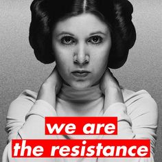 a woman with her hands on her neck and the words we are the resistance in red