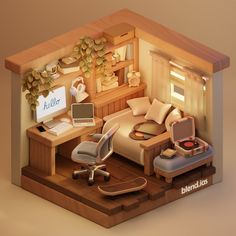 an image of a living room in the form of a doll house with furniture and decor