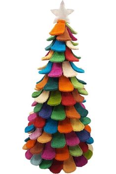 Shop For Multicolor Christmas Tree Handmade Felted Wool 26 at Michelle's aDOORable Creations Hand Made Christmas Tree, Felt Christmas Trees Diy, Felt Xmas Tree, Felt Christmas Tree Pattern, Multicolor Christmas Tree, Felt Trees, Christmas Tree Festival, Diy Wool Felt, Multicolor Christmas