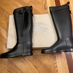 Black Burberry Rain Boots! Never Worn! Black Waterproof Riding Boots, Burberry Boots, Burberry Rain Boots, Burberry Plaid, Black Rain Boots, Burberry Classic, Black Rain, Burberry Vintage, Black Riding Boots