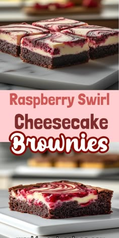 raspberry swirl cheesecake brownies on a plate