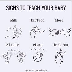 the signs to teach your baby how to use their hands and hand gestures for learning