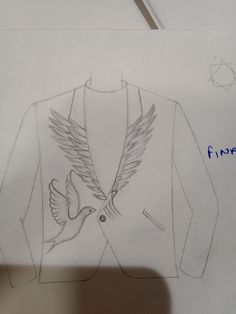 a drawing of a jacket with wings on it