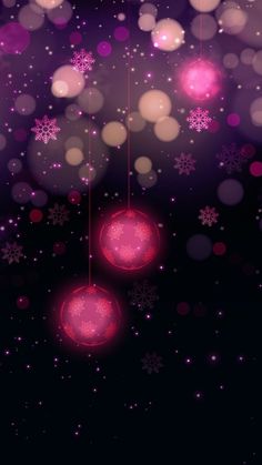 christmas lights and snowflakes are hanging from strings on a dark background with stars