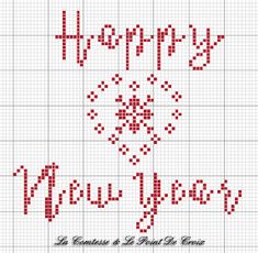 a cross stitch pattern with the words happy new year written in red and white letters