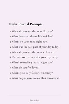 journal prompts, journaling, mindfulness, personal growth, self-care, mindset, anxiety, manifestation, Night Journal Prompts, Night Journal, Mindfulness Journal Prompts, Words To Describe Yourself, Journal Questions, Gratitude Journal Prompts, Healing Journaling, Daily Journal Prompts, Journal Inspiration Writing