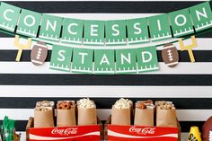 a football themed party with popcorn and snacks