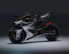 a futuristic motorcycle is shown on a dark background