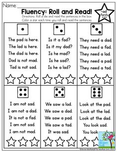 a printable worksheet for reading flueny roll and read with stars