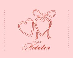 two hearts with ribbon and the words heart meditation on it, against a pink background