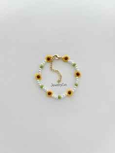 Title: Sunflower Pearl Bracelet, Anklet Bead Jewelry Gift for Her Approximate; bracelet length: 16 cm + 5 cm adjustable chain, anklet length: 22 cm + 5 cm adjustable chain It was made with glass pearl  and glass beads.  Quality materials were used. I recommend that you keep the product away from contact with water, sweat,  perfume and chemicals. Diy Jewelry Unique, Beaded Necklace Diy, Diy Bracelets Patterns, Diy Bracelet Designs, Beads Bracelet Design, Handmade Jewelry Tutorials, Jewelry Accessories Ideas, Handmade Wire Jewelry, Beaded Bracelets Diy