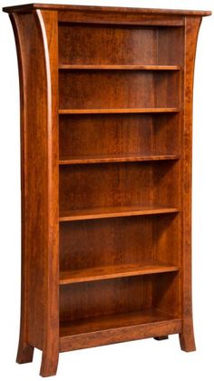 a wooden bookcase with three shelves on each side