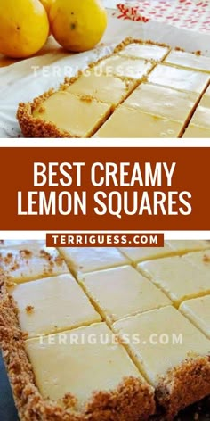 lemon squares are cut into squares and placed on top of each other with the words best creamy lemon squares