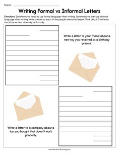 Formal Letter Worksheets Formal Email, Informal Letter, Formal Letter, Letter Writing Template, A Formal Letter, Alphabet Worksheets Kindergarten, Handwriting Practice Worksheets, Formal Language