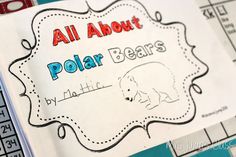 an all about polar bears activity book with numbers and pictures on it, sitting on top of a pile of books