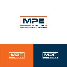 the mpe group logo is shown in two different colors and font, as well as an