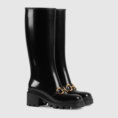 Gucci Horsebit Rubber Boot, Brand New , Size 38 & 42 2023 Shoes, Knee High Boots Winter, Womens Designer Boots, Shoes Gucci, Gucci Horsebit, Winter Ankle Boots, Black Leather Ankle Boots, Shoe Fits, Womens Knee High Boots