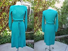 1970's Turquoise Teal Boucle Blouson Knit Dress Boucle Dress, Teacher Day, Boucle Knit, Teal Turquoise, Turquoise Green, Vintage 1970s, Boat Neck