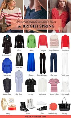 Bright Spring Palette Colors, Bright Spring Color Palette Capsule Wardrobe, Clear Spring Work Outfits, Bright Spring Colour Palette Outfits, Bright Spring Office Wardrobe, Bright Spring Accessories, Dream Wardrobe Bright Spring, Bright Spring Capsule Wardrobe 2023, Vivid Spring Outfit