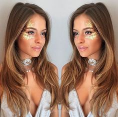 Gold festival glitter #GlitterFace Glitter Face Makeup, Festival Makeup Rave, Festival Makeup Glitter, Festival Make Up, Festival Glitter, Rave Makeup, Glitter Face, Glitter Top, Glitter Party