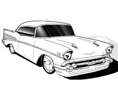 an old car is shown in this black and white drawing, it appears to be from the 1950's or early 1960s's