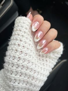 nails, nail art, french tips, actylic, christmas nails, nye nails, winter nails, nail inspo, bow nail art, chrome nails Chrome French Tip With Bow, New Year's Eve Nails Design, Nye Nail Ideas Chrome, Short Neutral Holiday Nails, Winter Vibe Nails, Chrome Nails Designs Christmas, Christmas Vibe Nails, Christmas Nails With Pearls, Frosted French Tip Nails