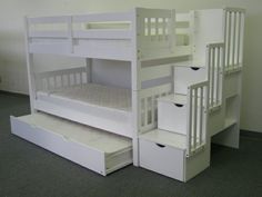 bunk beds with drawers are stacked on top of each other