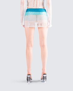 Nothing a cute lil skirt can’t do 😏 Captivate them the second you walk in wearing this blue knit skirt made from open gradient sequin yarn 🌊 Blue Lined Skort For Party, Summer Night Out Skirt With Contrast Sequin, Summer Contrast Sequin Skirt For Night Out, Contrast Sequin Skirt For Summer, Summer Party Mini Skirt With Relaxed Fit, Skirted Shorts For Spring Party, Casual Sequined Skirt For Spring, Casual Blue Shorts For Party, Chic Sequined Mini Skirt For Summer