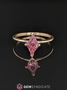 Pink Sapphire | Kite Shape | 9.70 x 5.70mm | 1.05ct | 14k Yellow Gold  Delicate and beautiful pink Sapphire solitaire ring in 14k Yellow Gold. Prong set to accentuate the simple elegance of this beautiful stone.  The Gem Syndicate specializes in bespoke jewelry, please feel free to message us and set up a video chat to find a special stone and setting to create a modern heirloom. All of our finished jewelry is hand crafted in Seattle.   All loose gemstones and jewelry over $1000.00 include a thi Pink Rings, Sapphire Solitaire Ring, Sapphire Solitaire, Pink Sapphire Ring, Pink Gem, Bespoke Jewellery, Pink Ring, Gems Jewelry, Simple Elegance