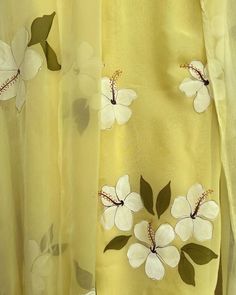 Handpainted Saree Design, Flower Print On Fabric, Paint Suit Design For Women, Haldi Saree, Bed Sheet Painting Design