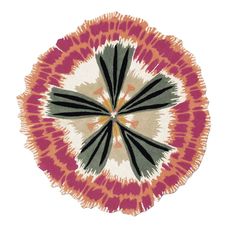 an orange, pink and black circular design on a white background with some sort of flower in the center