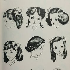 an open book with drawings of women's hairs