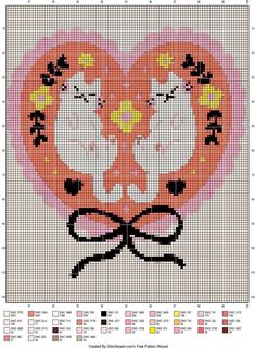 a cross stitch pattern with two cats in the shape of a heart