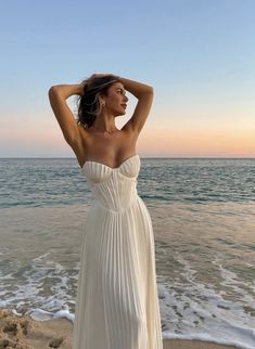 Ball Inspiration, Beach Holiday Dresses, White Prom Dress, Strapless Maxi, Strapless Maxi Dress, Feminine Aesthetic, Maxi Dress Party, Rehearsal Dinner