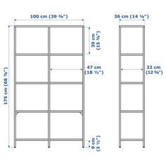 the measurements for a bookcase with three shelves on each side and one shelf below