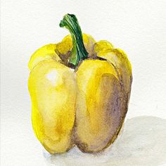 a watercolor painting of two yellow bell peppers