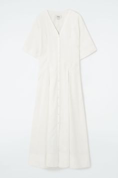 PLEATED A-LINE MIDI SHIRT DRESS - WHITE - Dresses - COS Yarn Spinning, Cotton Bralette, High Waisted Briefs, Ankle Length Jeans, Drape Sleeves, Color Block Sweatshirt, Linen Midi Dress, Maxi Jersey Dress, Neck Piece