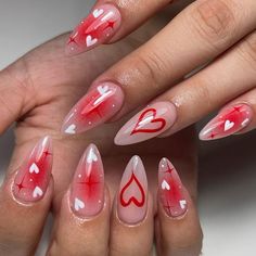 Unique Vday Nails, Gel Nails Long, Vday Nails, Milky Nails, Red Valentine, Nails Cute, Nail Designs Valentines, Minimal Nails, Classy Acrylic Nails