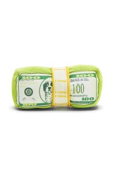 a roll of money wrapped in green and white