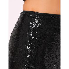 This sequin skirt is a fashion-forward choice for women, perfect for making a statement at any party or night out. Made from 100% polyester, it features a shiny glitter design with a mini length and stretchy bodycon fit. The high-waisted pencil skirt is adorned with glittering sequins, creating a striking effect that ensures you stand out in any crowd. Its slim fit and high elastic waistband make it suitable for most body shapes, while the invisible side zipper adds convenience. Ideal for cockta Sequin Top And Skirt, Mini Skirt Party, Black Sequin Top, Bodycon Mini Skirt, Sequin Mini Skirt, Night Out Party, Mini Skirt Black, High Waisted Pencil Skirt, Glitter Design