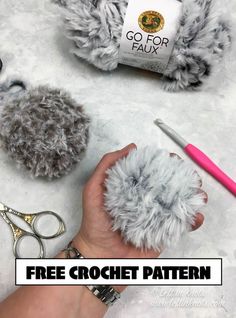 crochet pattern for an adorable pom pom hat with text overlay that says, free crochet pattern