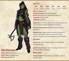 an info sheet with information about the character orcman from world of warcraft