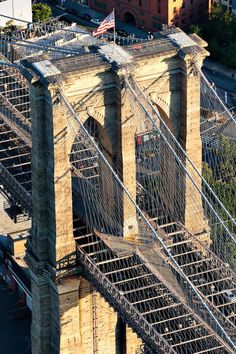 an aerial view of the brooklyn bridge in new york city