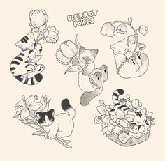 an image of cartoon animals with flowers