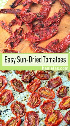 sun dried tomatoes on a cutting board with text overlay