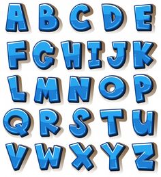 the letters and numbers are made out of blue plastic, which is also in different shapes