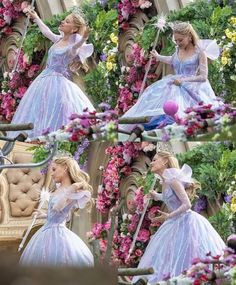 there is a collage of photos with princesses in blue dresses and tiaras