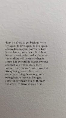 an image of a poem written in black ink on a white paper with the words don't be afraid to get back up - to try again