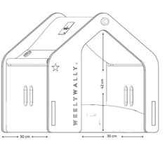 an architectural drawing of the front and side of a house with two doors, one door open