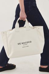 DE ROCOCO Silver Buttons, Off White Color, Large Bag, Leather Handles, Leather Patches, Rococo, Print Logo, Leather Handle